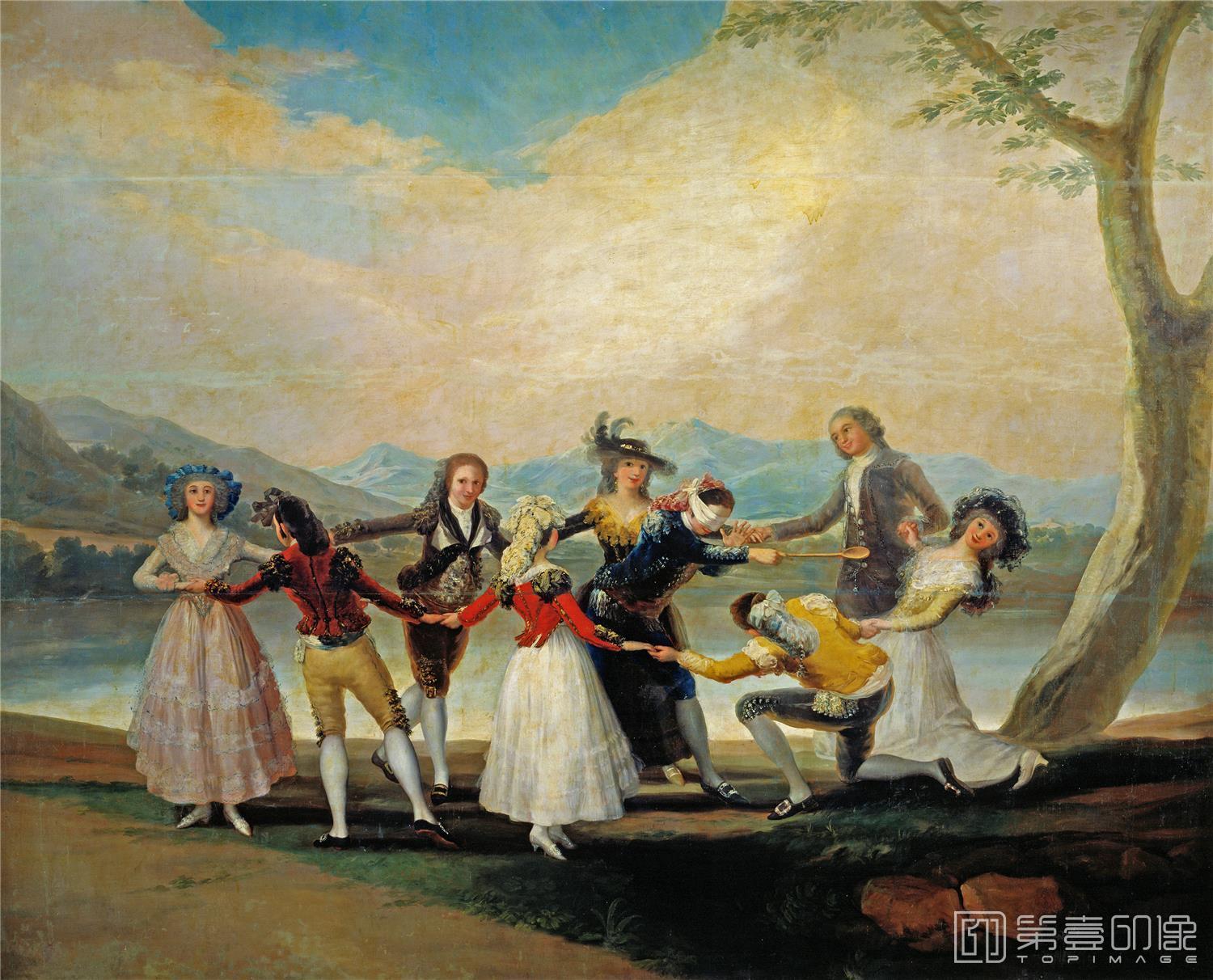 油画-西班牙普拉多美术馆油画藏画-Goya y Lucientes, Francisco de-La gallina ciega-269cm x 350cm-1132